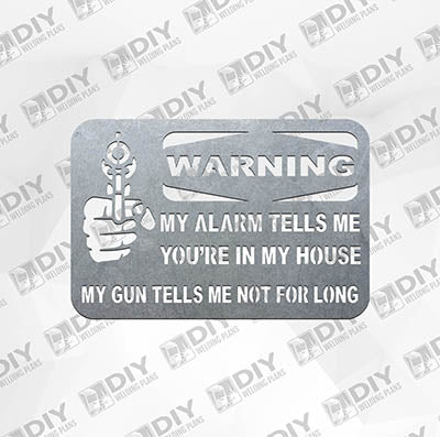 Horizontal Warning Sign: Alarm and Gun - DXF File Only