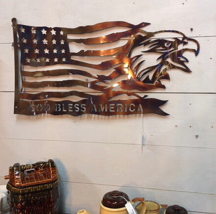 God Bless America Eagle Head Flag Plasma Laser DXF Cut File